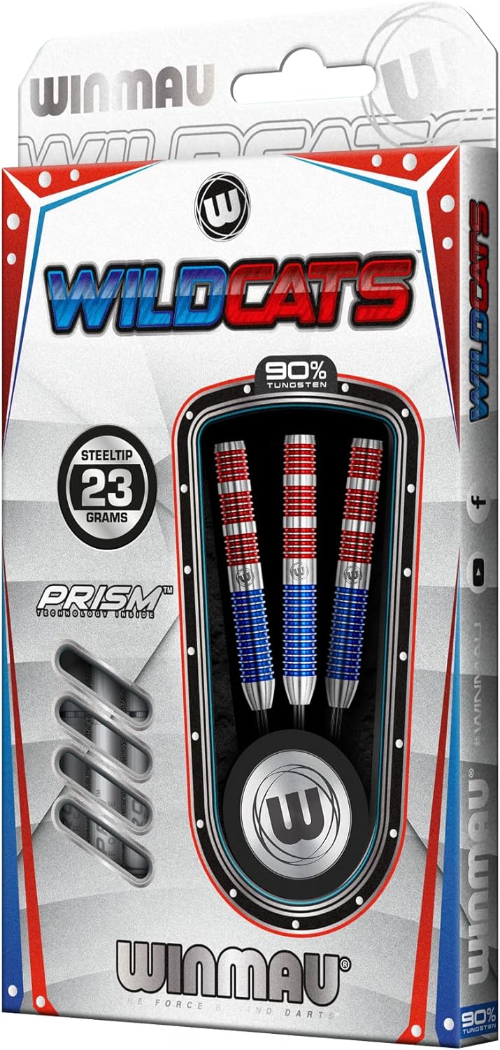 WINMAU Wildcats 23 Gramm Profi Wolfram Steeltip Dartpfeile Set mit Flights und Schäfte
