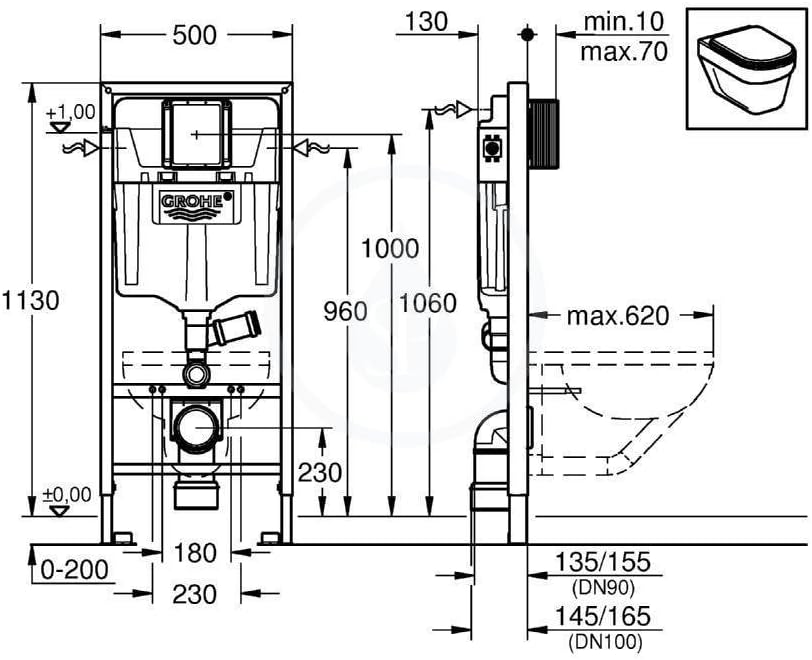 GROHE Rapid SL | Installationssystem - für Wand WC | mit Spülrohr für externe Geruchsabsaugung | 390