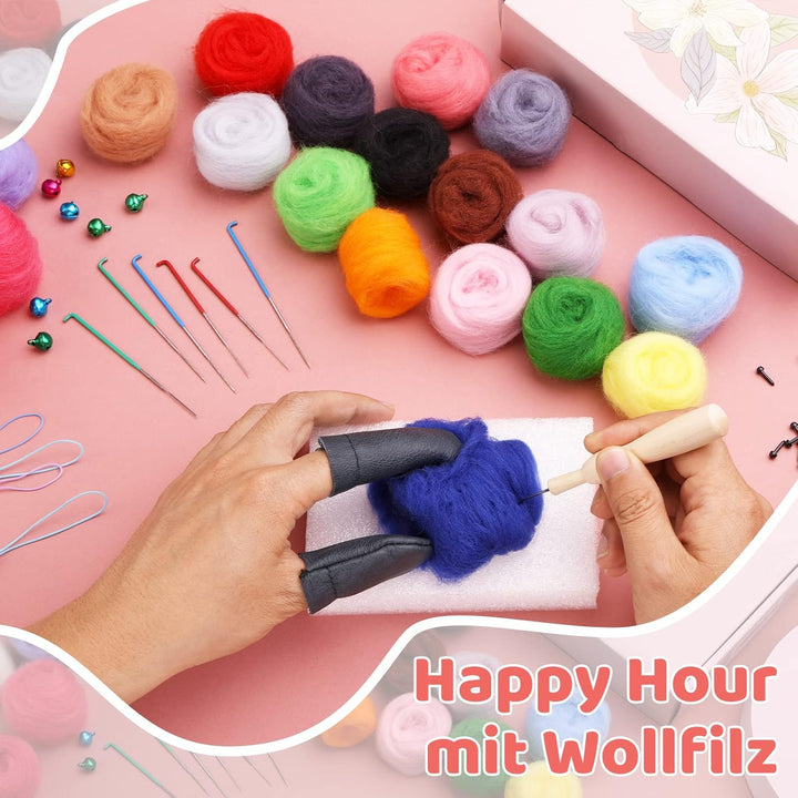 KAMAIKA Nadelfilz-Set, 20 Farben Filzwolle Set mit Filzwolle Werkzeug, Nadelfilz Starter Kit mit Fil