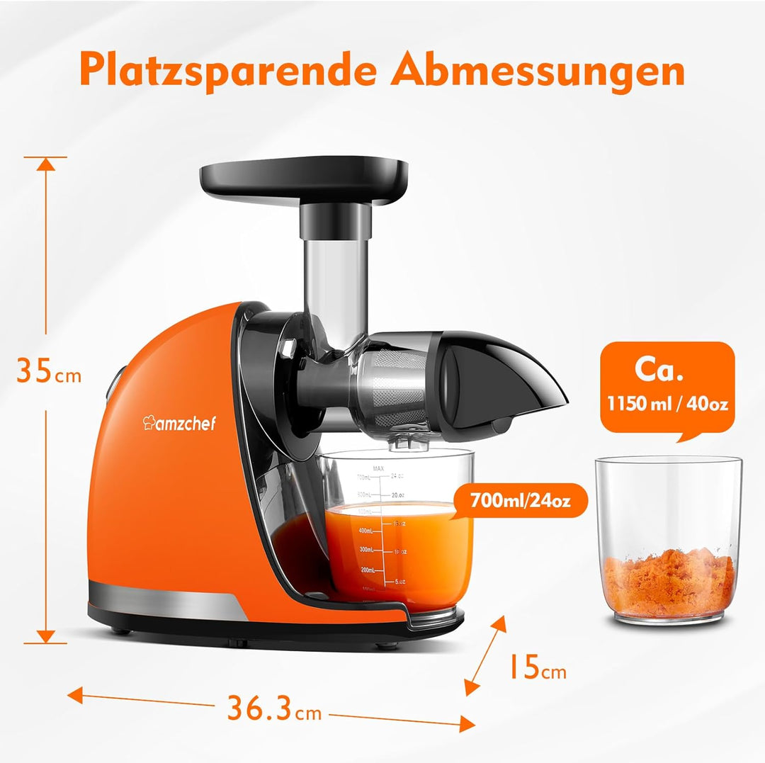AMZCHEF Entsafter Gemüse und Obst Testsieger - Entsafter Slow Juicer mit Rückwärts-Kau-Funktion - Za