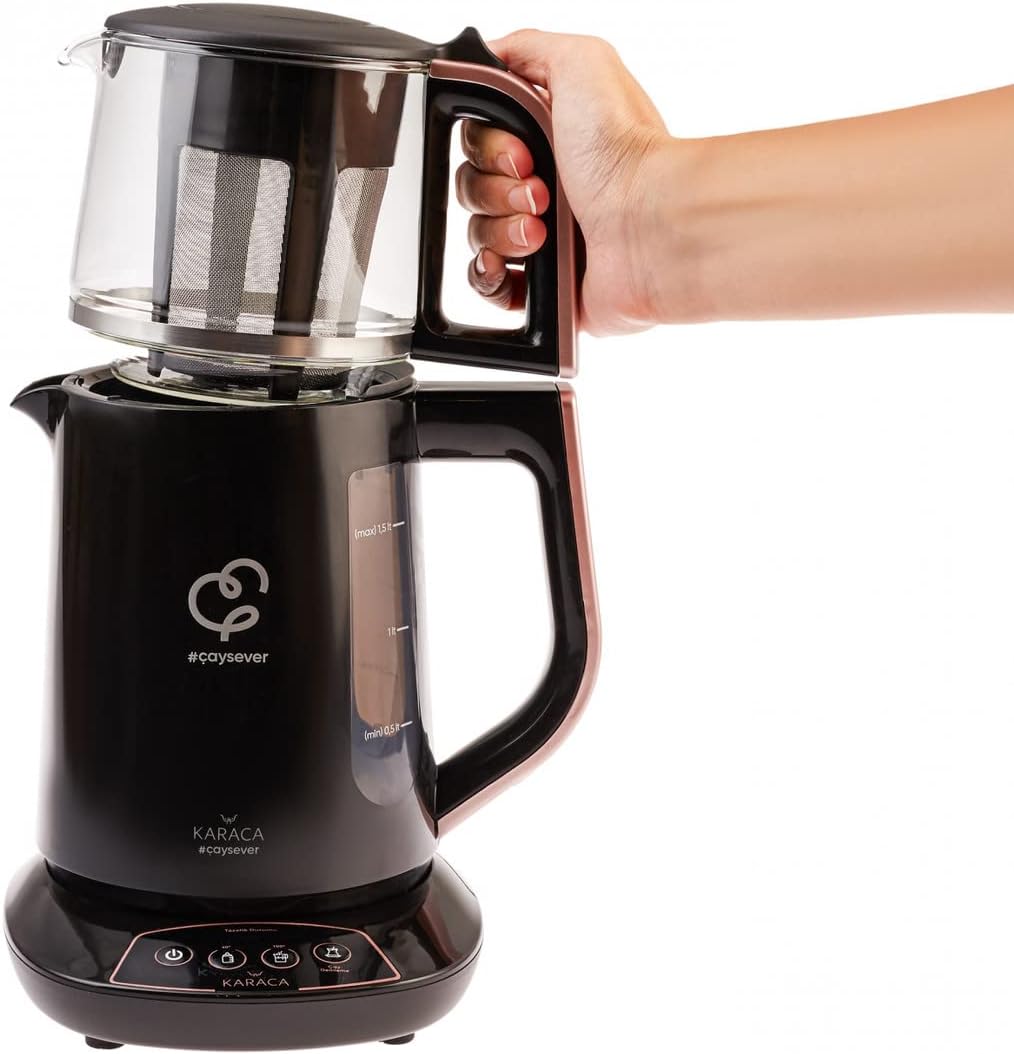Karaca Caysever Sprechende Teekocher Rosegold Elektrisch Kupfer, 1700 W, Türkische Teekanne, Teepot,