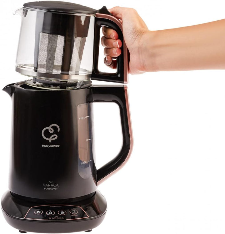 Karaca Caysever Sprechende Teekocher Rosegold Elektrisch Kupfer, 1700 W, Türkische Teekanne, Teepot,