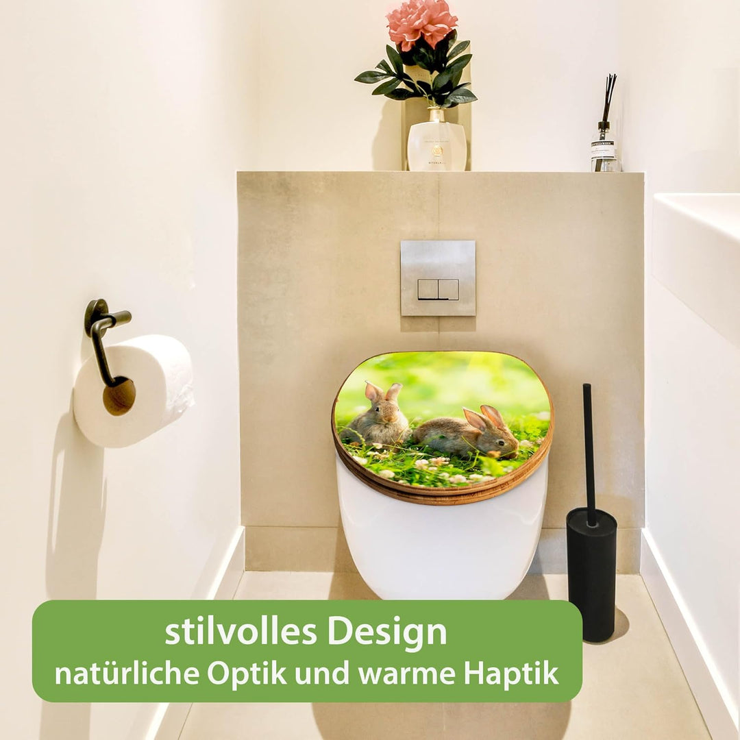 banjado Design WC Sitz Bambus Absenkautomatik 45,8x37,5cm - Toilettendeckel mit Absenkautomatik Holz