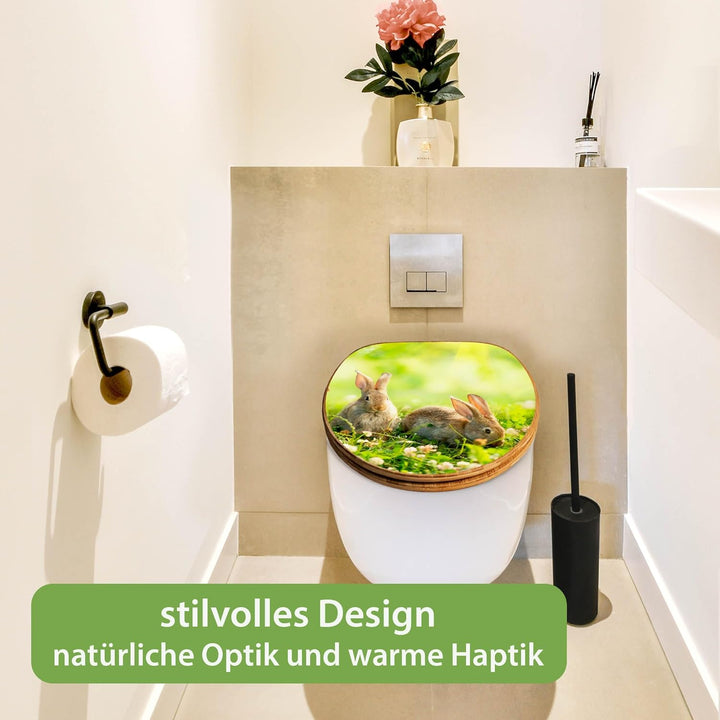banjado Design WC Sitz Bambus Absenkautomatik 45,8x37,5cm - Toilettendeckel mit Absenkautomatik Holz