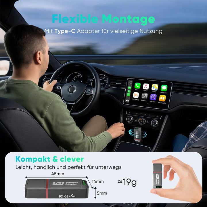 SALCAR CarPlay Wireless Adapter für iPhone & Android | 2 in 1 | 2025 Upgrade | Dualband 5,8 GHz Auto