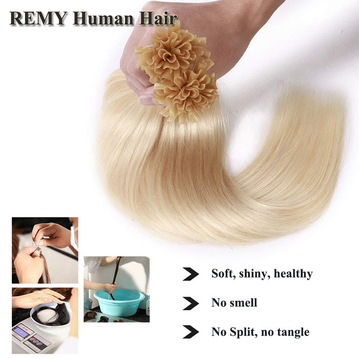 SEGO Extensions Echthaar Bondings Keratin U-Tip Remy Human Hair Haarverlängerung 50 Strähnen Hellblo