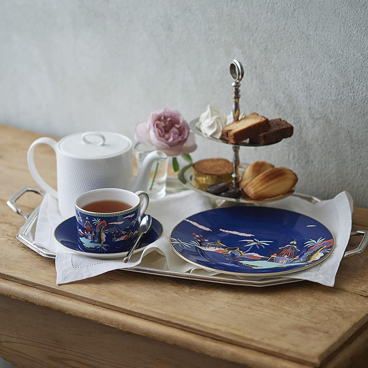 Wedgwood Wonderlust Teetasse und Untertasse, 142 ml, Blau Blaue Pagode, Blaue Pagode