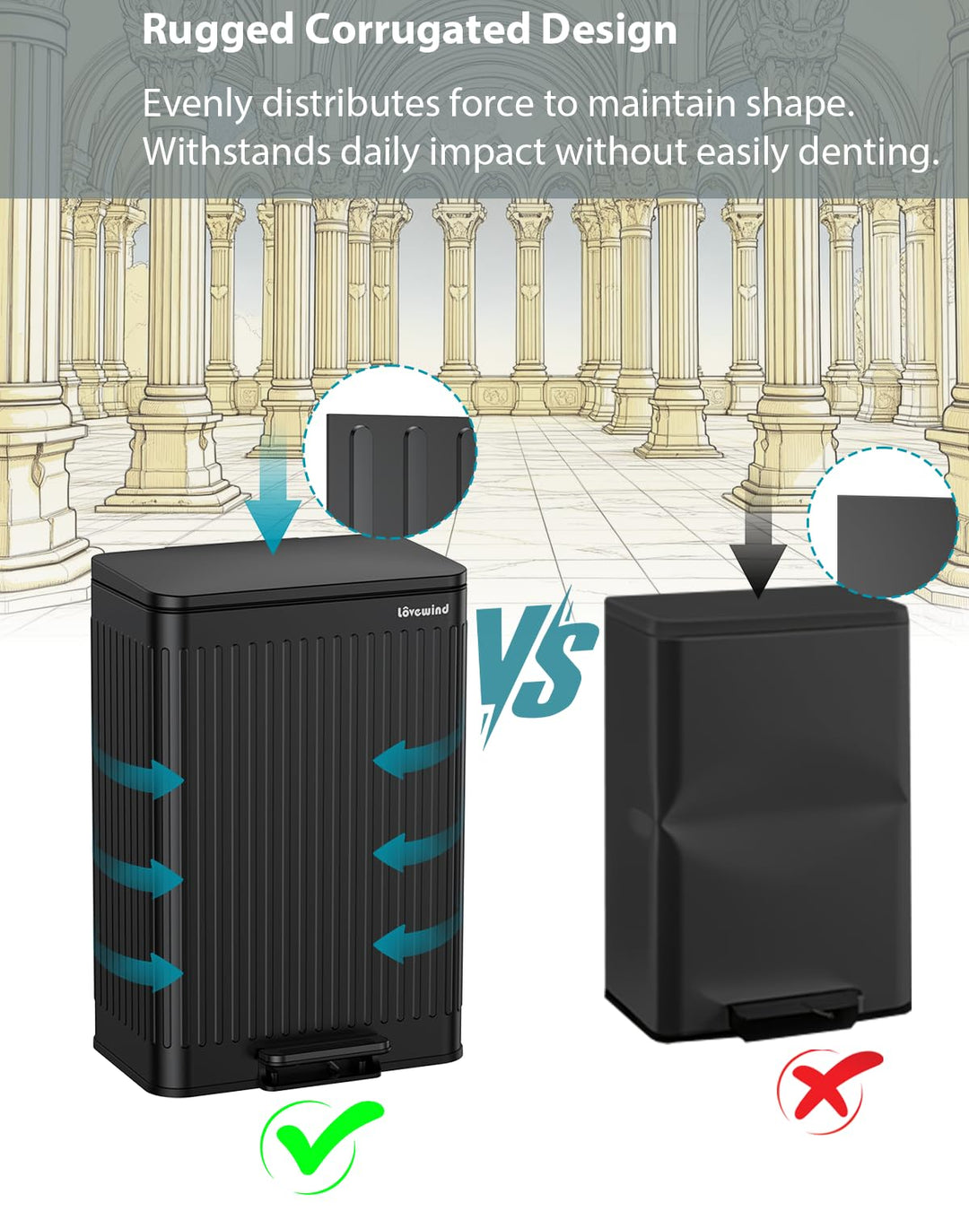 lovewind 60L Mülleimer Küche Edelstahl Schwarz, Pedal-Behälter mit Soft-Close Deckel, 2 herausnehmba