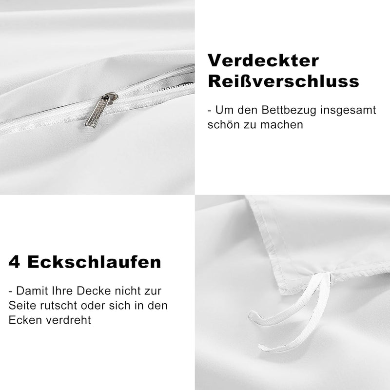 WAVVE Bettwäsche 220x240 3 teilig Weiss - Bettbezug 220 x 240 Set mit Kissenbezüge 80x80 cm, Bettwäs