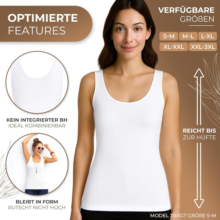 UnsichtBra 3er Pack Shape Damen Unterhemden Longshirt | Basic Wohlfühl Mikrofaser Damen Top ohne Büg