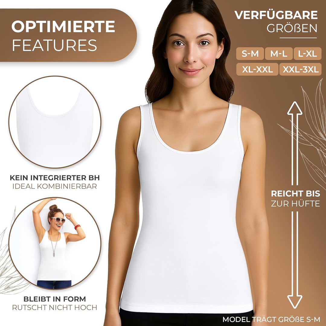 UnsichtBra 3er Pack Shape Damen Unterhemden Longshirt | Basic Wohlfühl Mikrofaser Damen Top ohne Büg