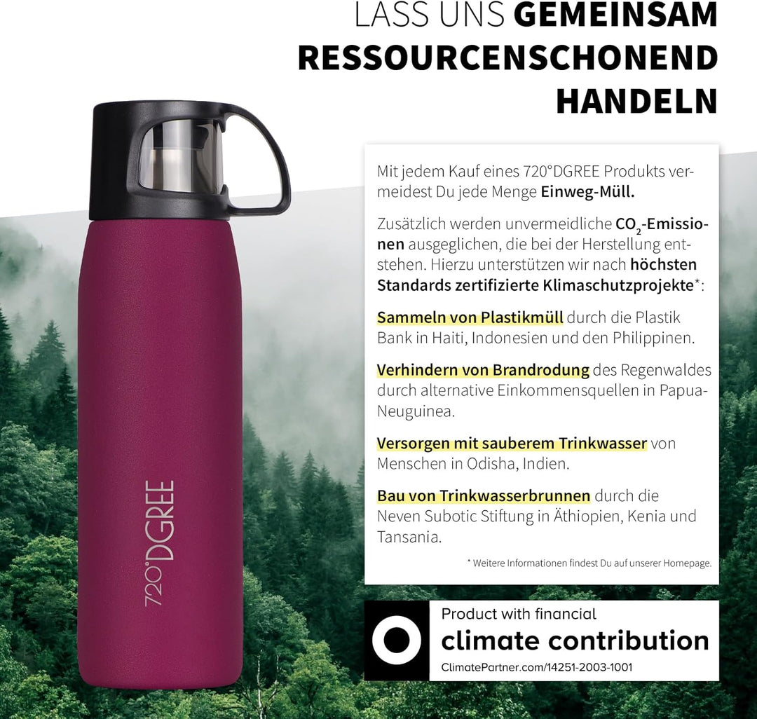 720°DGREE Thermoskanne mit Becher 1l “Follow” - 3 Grössen, 12h Heiss, 24h Kalt, Auslaufsicher, BPA-F