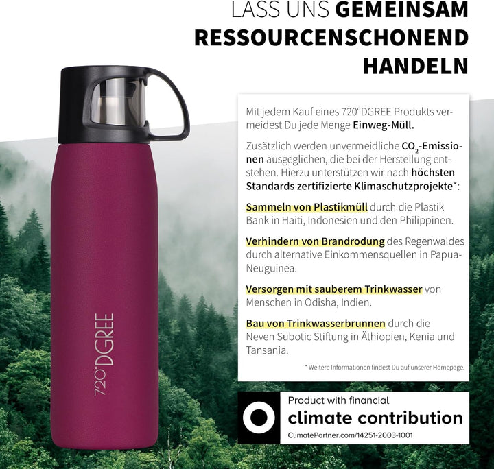720°DGREE Thermoskanne mit Becher 1l “Follow” - 3 Grössen, 12h Heiss, 24h Kalt, Auslaufsicher, BPA-F