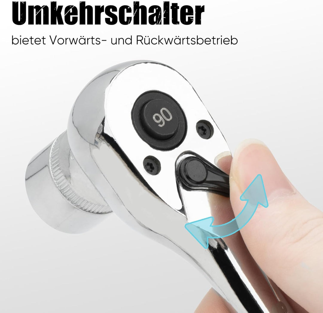Shall 3 Stück Umschaltknarre | 1/4", 3/8", 1/2" 90-Zahn Ratsche mit Schnellspanner | Chrom-Vanadium-