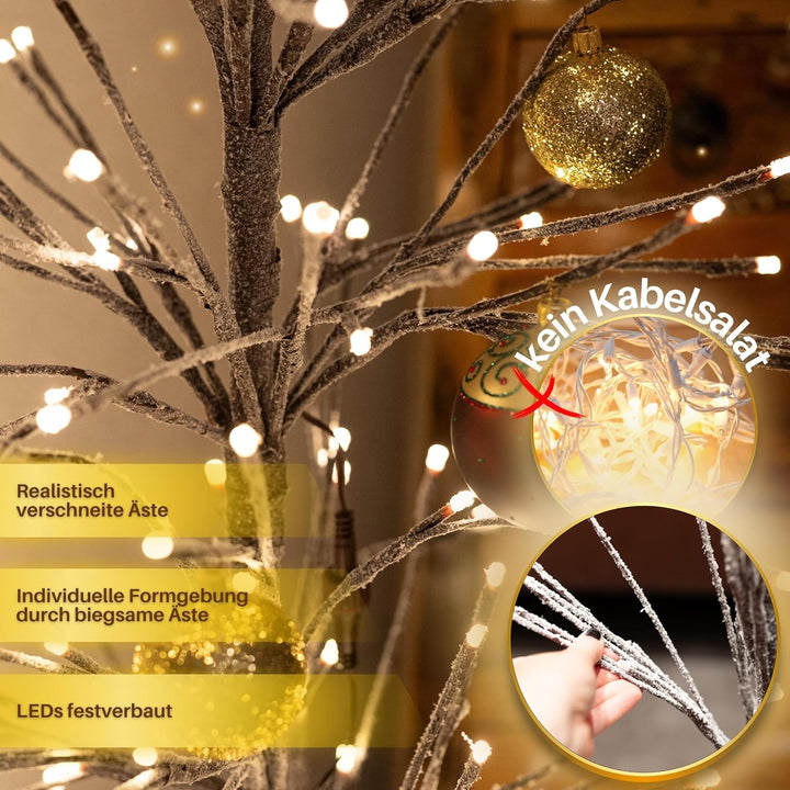 HiLight LED Weihnachtsbaum 80 cm braun - mit 88 warmweissen LEDs und Schneedeko - Christbaum/Tannenb
