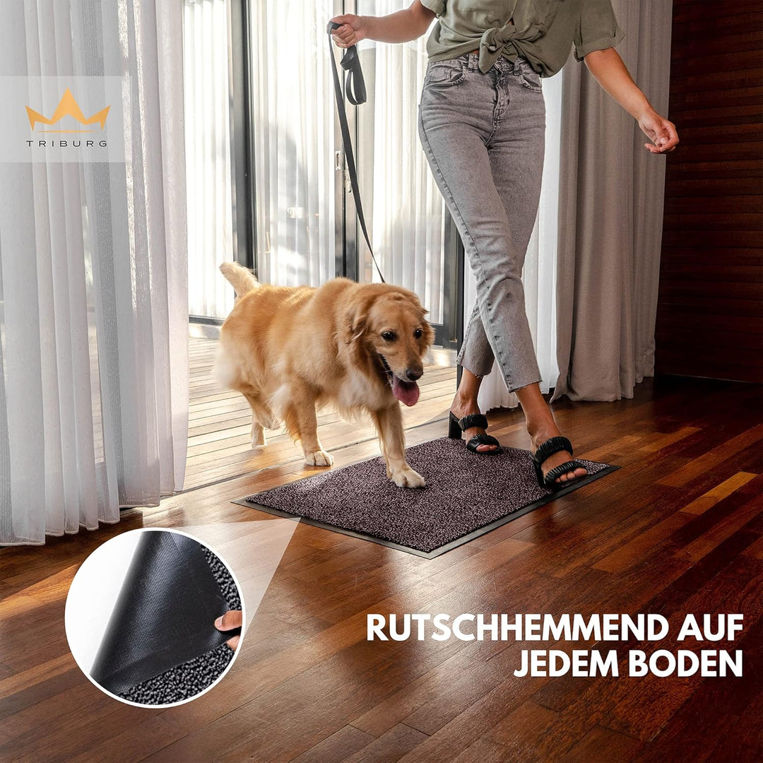 TRIBURG® Fussmatte 90x150 Braun Schwarz - Schmutzfangmatte 90 x 150 wetterfest, wasserfest, waschbar