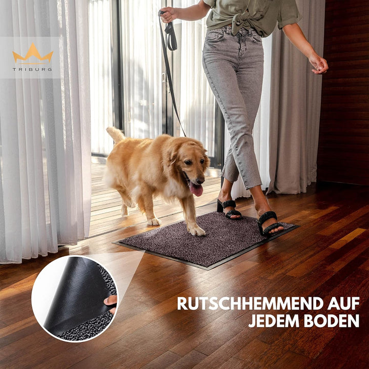 TRIBURG® Fussmatte 90x150 Braun Schwarz - Schmutzfangmatte 90 x 150 wetterfest, wasserfest, waschbar