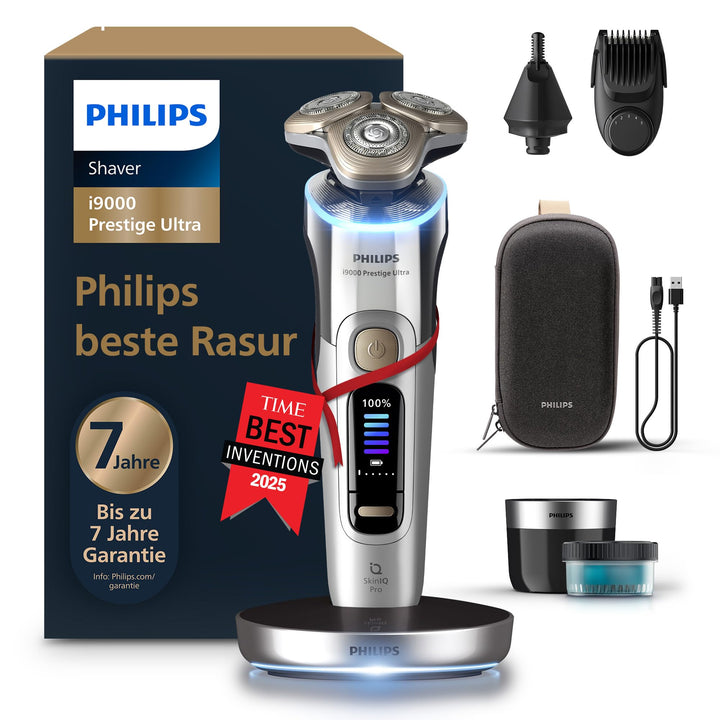 Philips Rasierer i9000 Prestige Ultra, Nass- und Trockenrasiererr, chrom, Druck- und Bewegungssensor