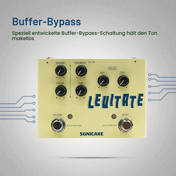 SONICAKE Delay und Reverb 2 in 1 Gitarren Effektpedal Digital Levitate Delay Reverb, Delay Reverb