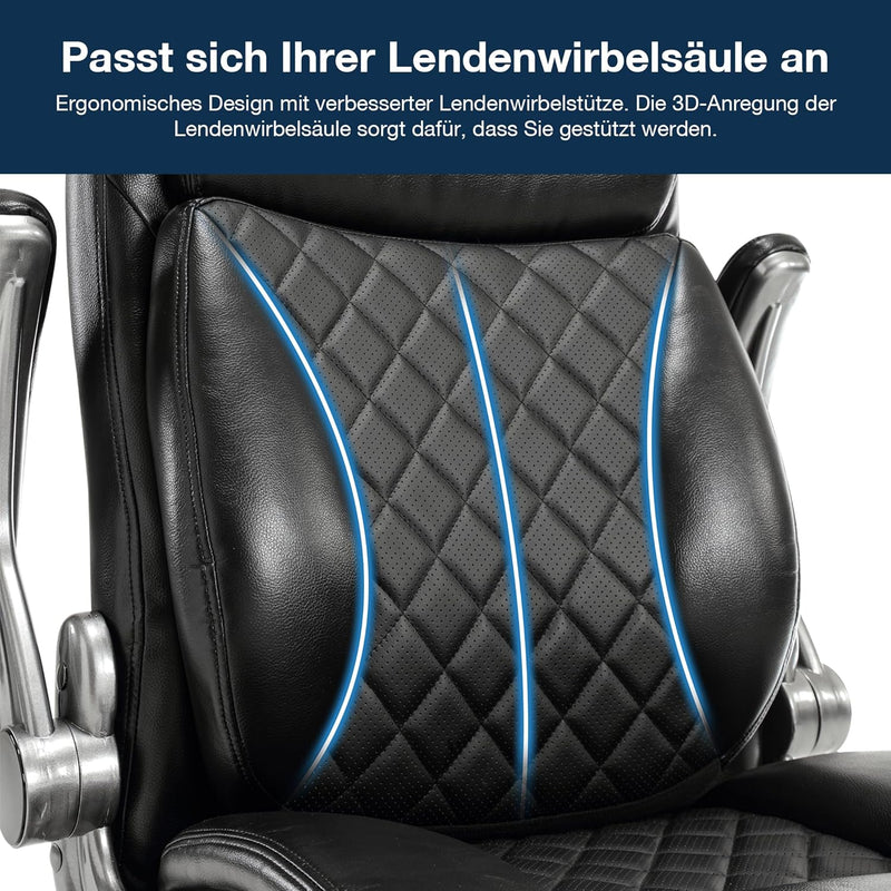 Fantasylab Bürostuhl 200KG mit 3D Lendenwirbelstütze für Rückenschmerzen Ergonomischer Chefsessel Fl