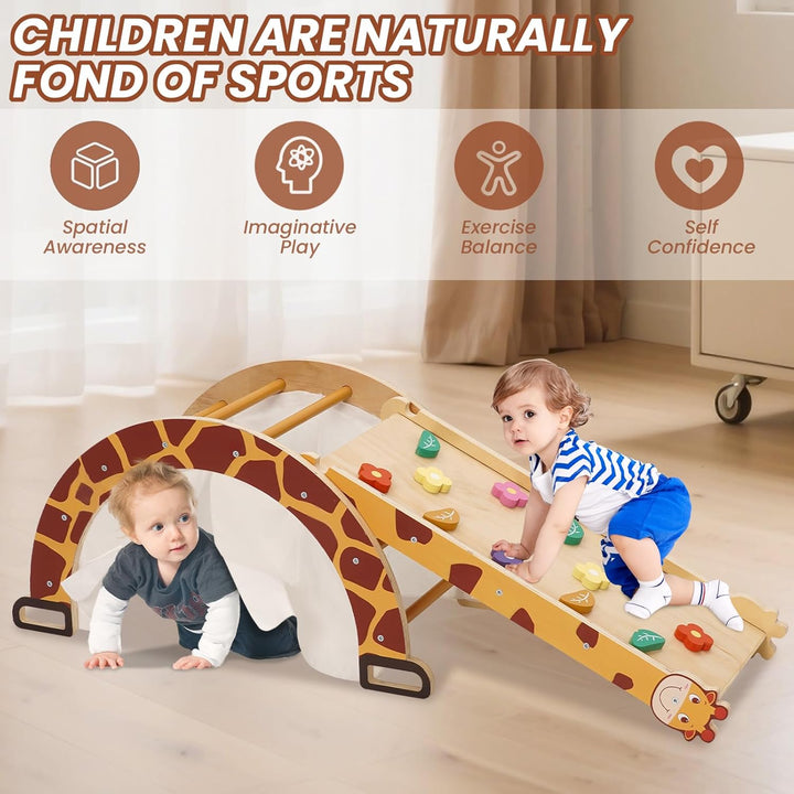 Klettergerüst Indoor mit Bogen, Rutsche, Schaukelstuhl, 4-in-1 Montessori Kletterbogen für Kleinkind