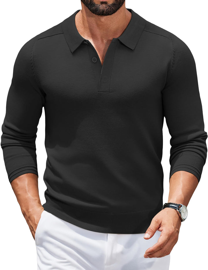 COOFANDY Polo Pullover Herren Strick Poloshirt Langarm Strickpullover mit Polokragen Business Pullov