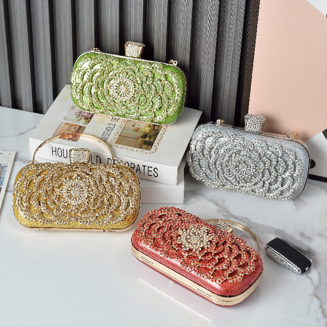 CORIOS Damen Clutch Strass Abendtasche Glitzer Diamant Handtasche Abnehmbarer Kette Tasche Elegante