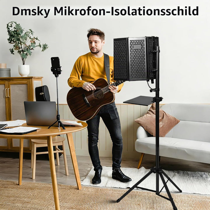 Dmsky Mikrofon-Isolationsschild mit Pop-Filter und Stativständer, faltbarer Mikrofonschutz mit dreif
