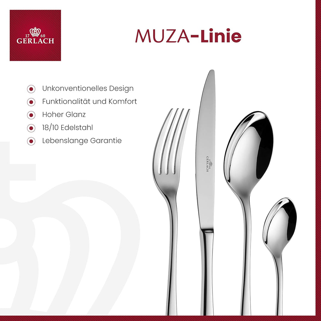 Gerlach Besteck-Set Glänzend Muza, Edelstahl, Silberglänzend, 24 EL. in Einer Schachtel Silberglänze