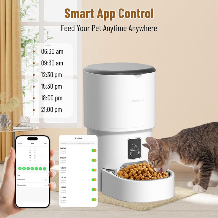 Futterautomat Katze 4L, Katzen Futterautomat mit Timer und Portionskontrolle, 1–6 Mahlzeiten pro Tag
