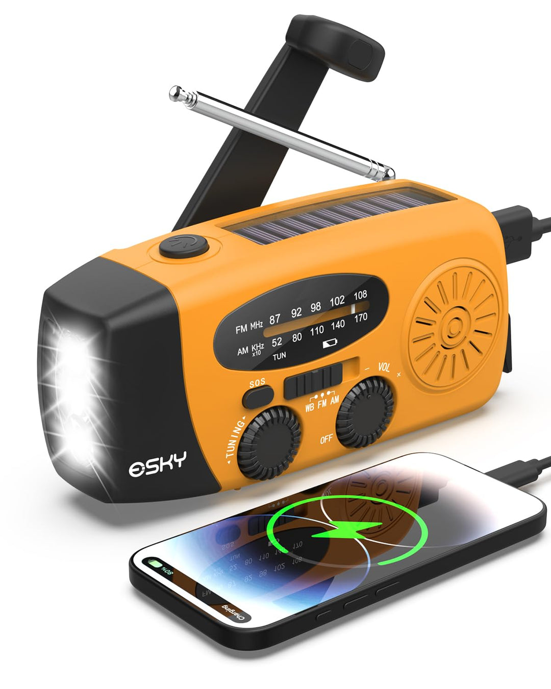 Solar Radio, Esky Kurbelradio AM/FM Wasserdicht Tragbare Radios SOS Alarm Notfallradio mit Power Ban