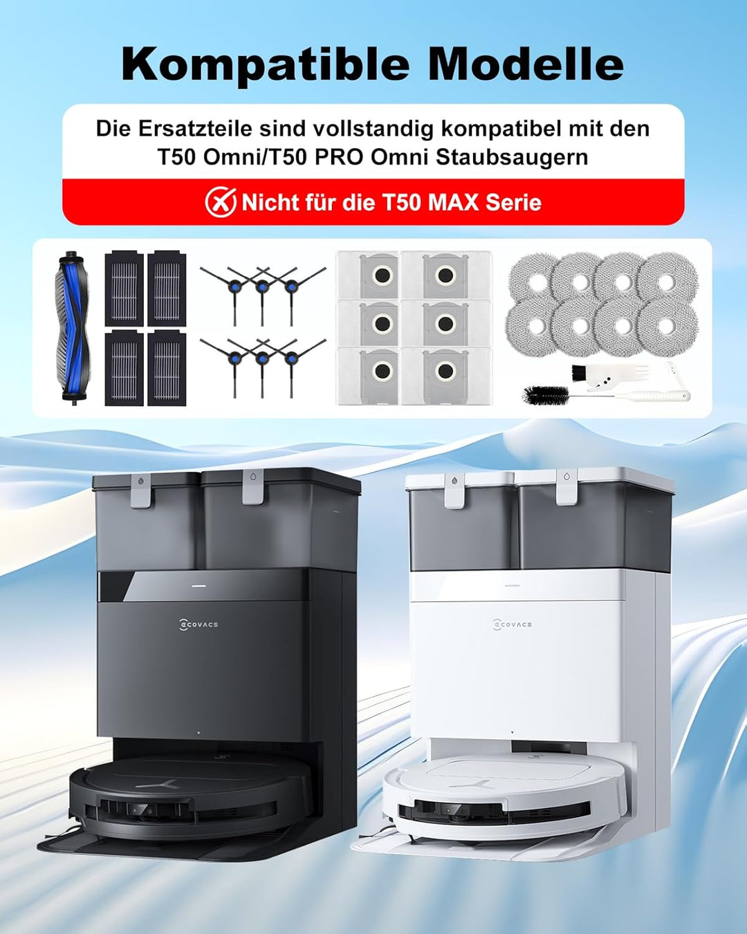 27 Stück Zubehör Set für ECOVACS DEEBOT T50 Omni/T50 PRO/T50 PRO Omni Gen2 Omni Saugroboter Ersatzte