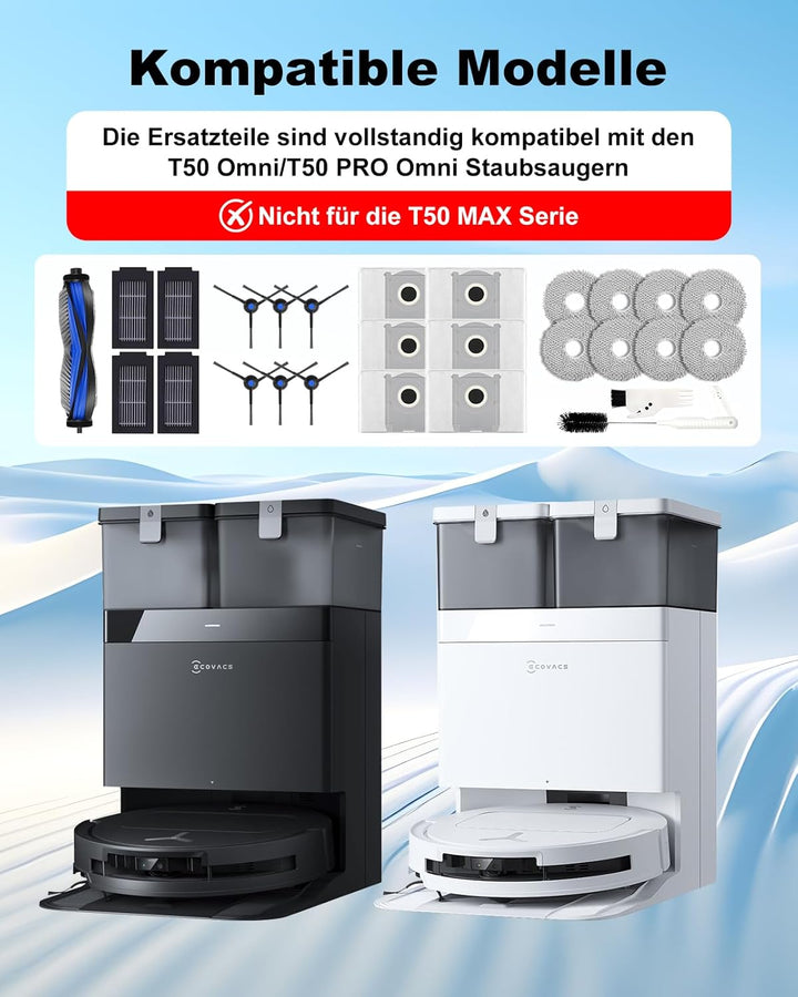 27 Stück Zubehör Set für ECOVACS DEEBOT T50 Omni/T50 PRO/T50 PRO Omni Gen2 Omni Saugroboter Ersatzte