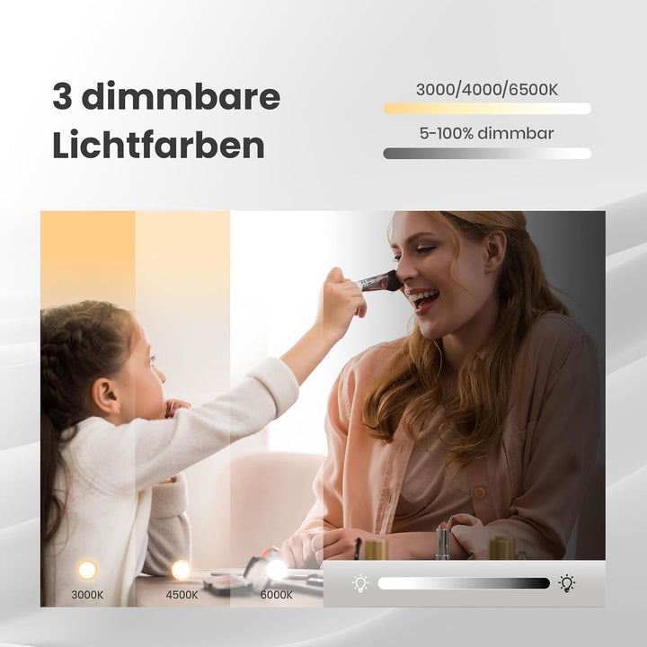 EMKE Badezimmerspiegel mit Beleuchtung Asymmetrischer Spiegel 70 x 50 cm mit Touch-Schalter, 3 Licht