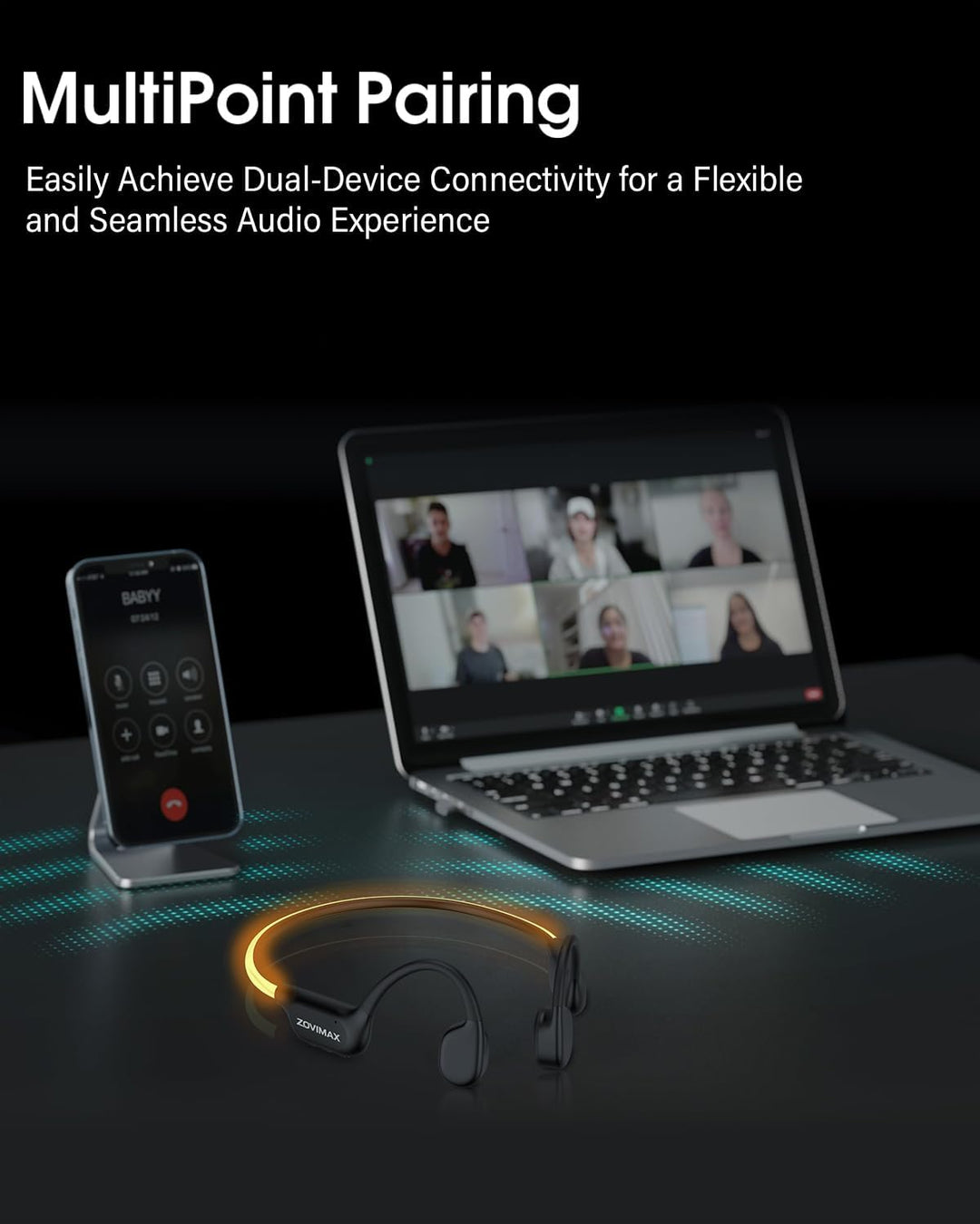 Knochenschall Kopfhörer Bluetooth 6.0 mit LED-Sicherheitslicht, Open Ear Sportkopfhörer Bluetooth mi