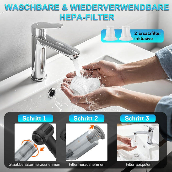 4 in 1 Handstaubsauger Akku Kabellos, 22000Pa Autostaubsauger mit Bürstenloser Motor, 3 Stufen Saugs