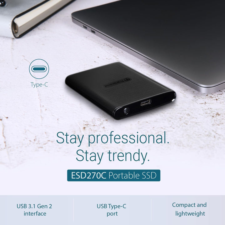 Transcend 1TB USB 3.1 Gen 2 USB Typ-C ESD270C Portable SSD Solid State Drive TS1TESD270C, 1TB