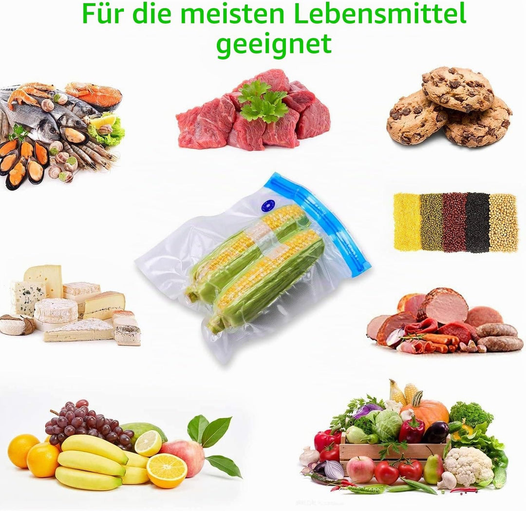 Sous Vide Beutel 15 Stück Wiederverwendbare Vakuum Lebensmittellagerbeutel mit 1 Handpumpe, 4 Versch