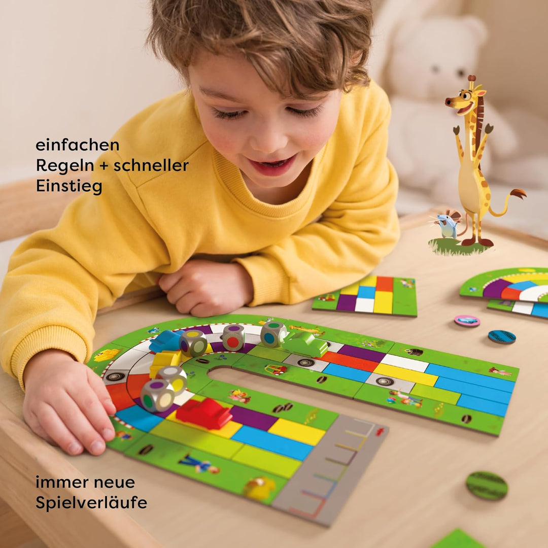HABA Monza – Rasantes Brettspiel & Auto-Rennspiel für Kinder ab 5 Jahren – Mit 6 bunten Holzautos &