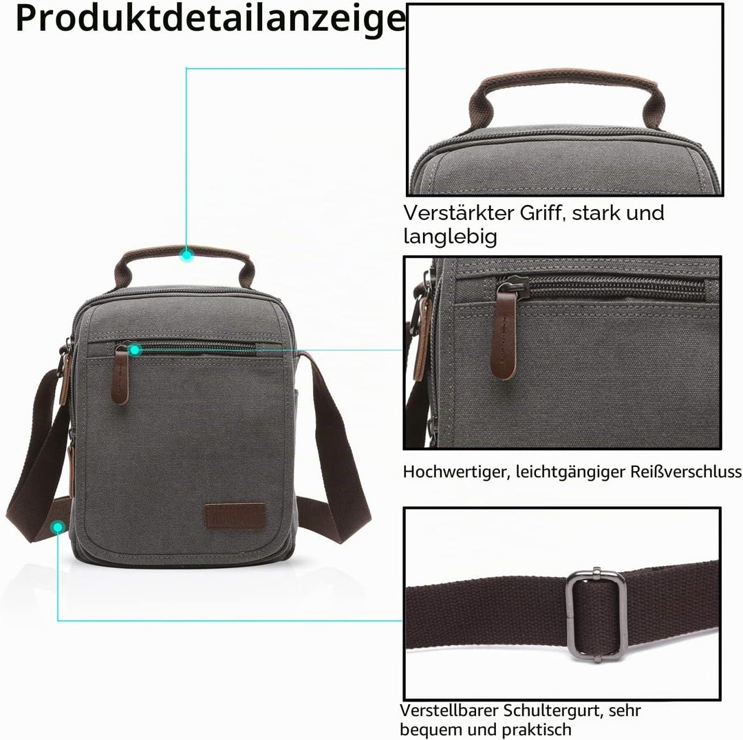 FANDARE Leinwand Umhängetasche Schultertasche Kuriertasche Canvas Messenger Bag für Herren Damen Kle