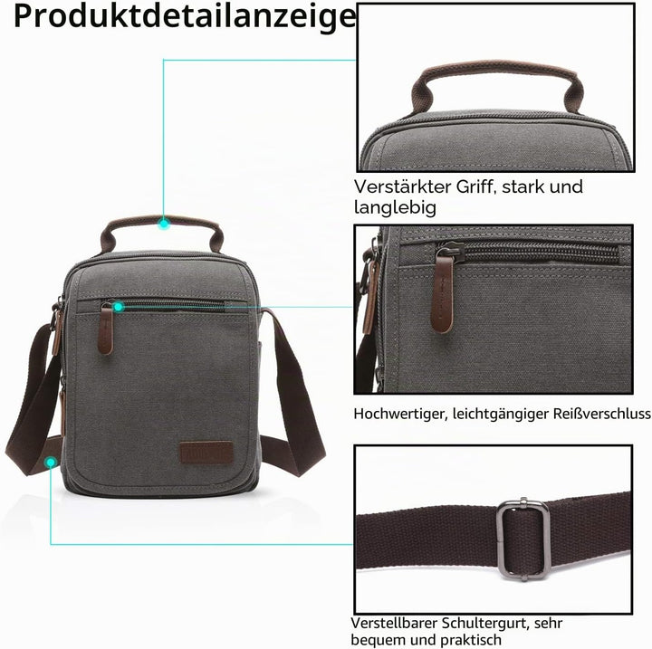 FANDARE Leinwand Umhängetasche Schultertasche Kuriertasche Canvas Messenger Bag für Herren Damen Kle