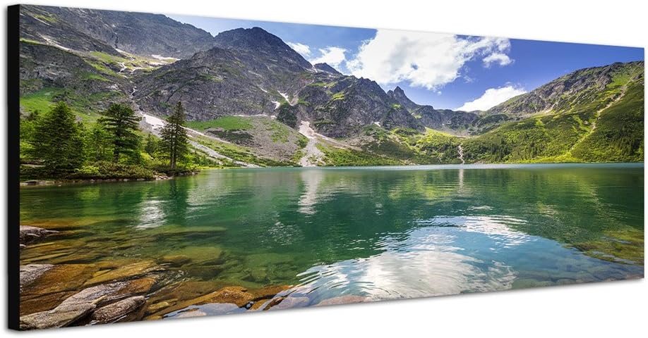Paul Sinus Art Panoramabild auf Leinwand und Keilrahmen 150x50cm Polen Berge Bergsee Wolken Natur