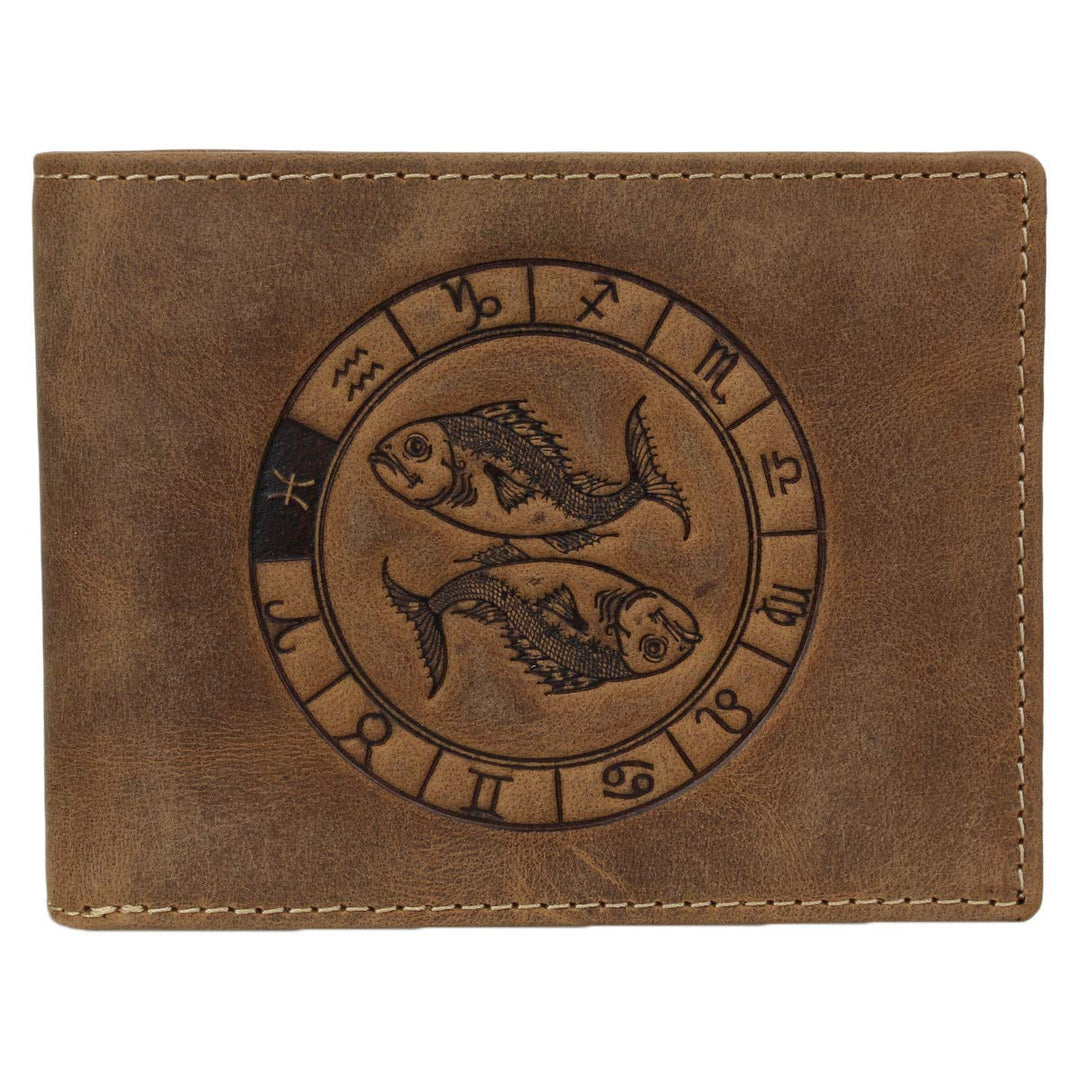 Greenburry Vintage 1705-Fische Leder Geldbeutel Geldbörse Portemannaie mit Sternzeichenmotiv Fische