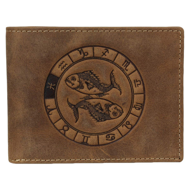 Greenburry Vintage 1705-Fische Leder Geldbeutel Geldbörse Portemannaie mit Sternzeichenmotiv Fische