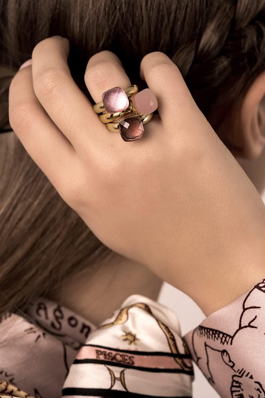 Qudo Firenze Edelstahl gold farbenem Ring mit light grey opal Stein (grau helll), 6