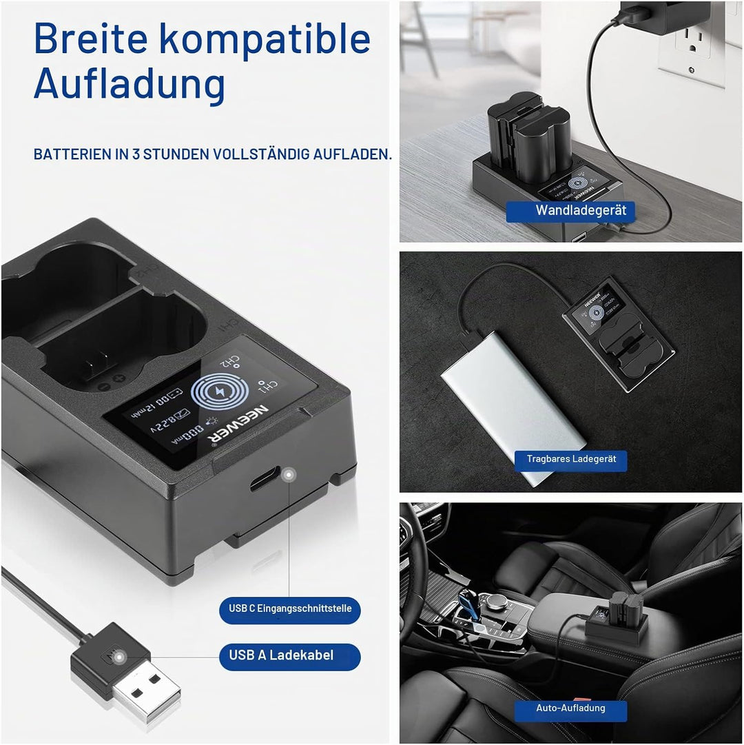 NEEWER NP-W235 Kamera Akkuladegerät Set, Doppel Steckplatz USB Ladegerät mit LCD, 2er Pack 2400mAh E