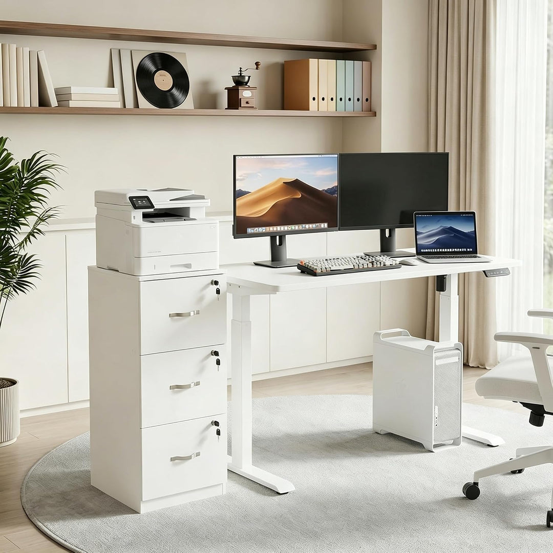 Aktenschrank Abschliessbar, Büroschrank Holz mit 3 Schubladen, Mehrzweckschrank 40 cm Breit, Schubla