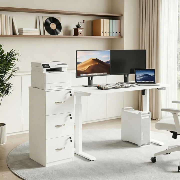 Aktenschrank Abschliessbar, Büroschrank Holz mit 3 Schubladen, Mehrzweckschrank 40 cm Breit, Schubla