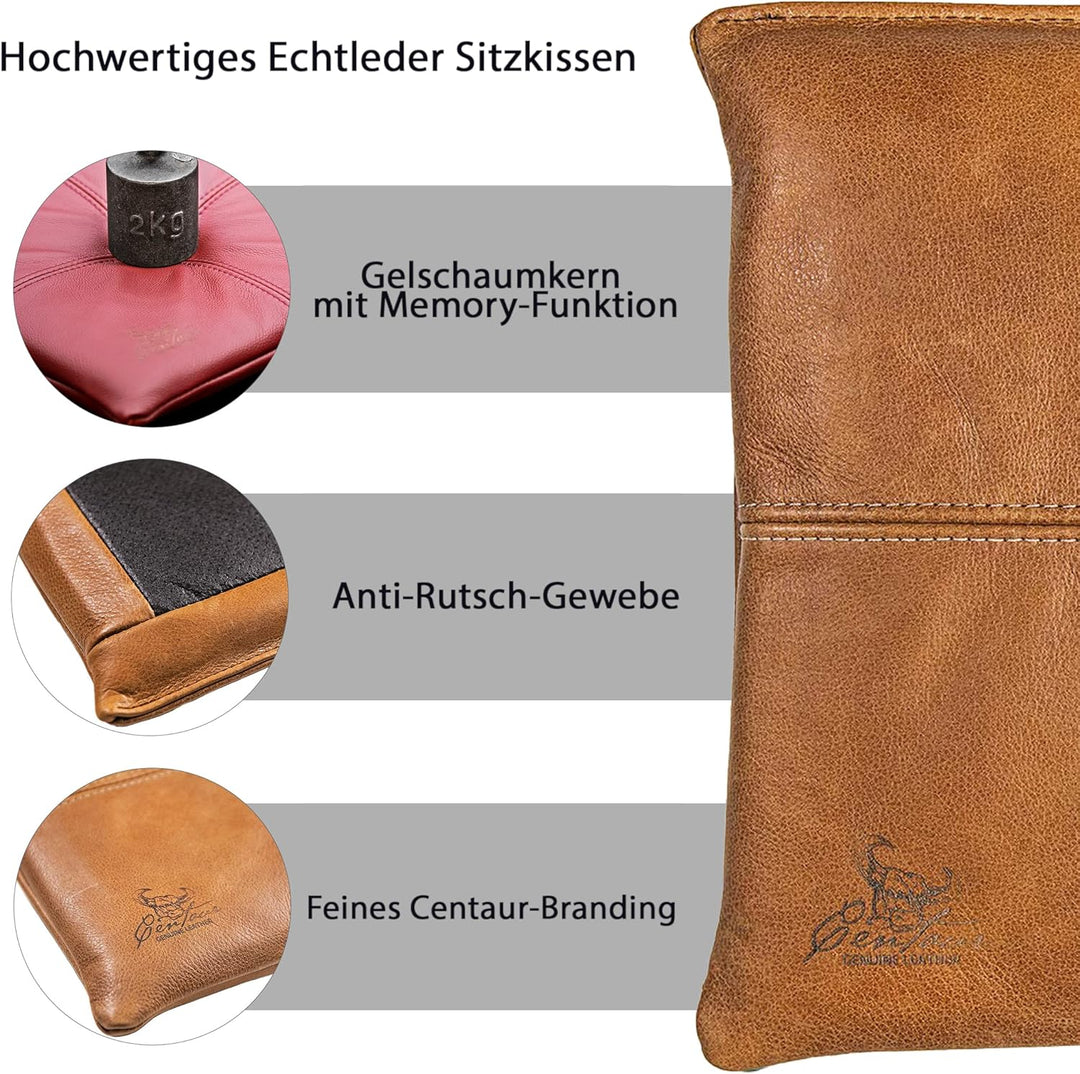 Centaur - Hochwertiges Leder Sitzkissen - Cognac Vintage 35x35 cm - Ideal für Stuhl oder Sitzbank -