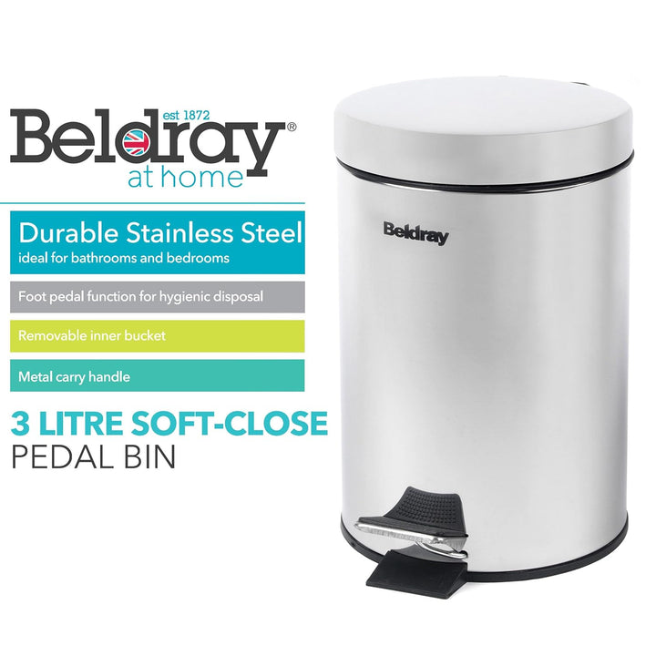Beldray LA038098SS Badezimmer-Fusspedal-Mülleimer - Kleiner runder Edelstahl-Hygienemülleimer für Sc